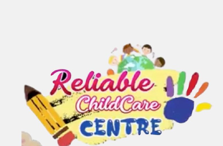 Original Reliable ChildCare Centre logo with pencil and rainbow handprint