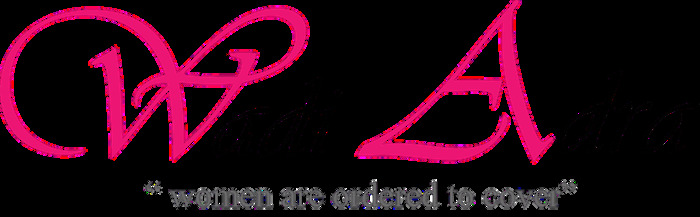 Original Wadi Adra script wordmark with tagline 'women are ordered to cover'